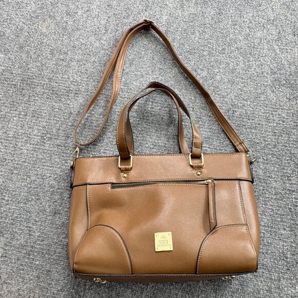 Huanying Shiyong Deligaopiju Brown Leather Tote Bag Zipper Closure Dual Handles - Picture 16 of 16